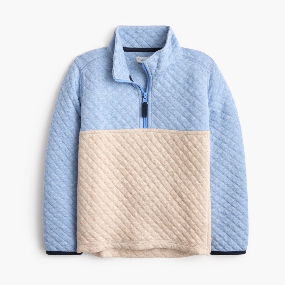 Crewcuts  Boys' colorblock quilted quarter-zip in Cream and Blue Size XS